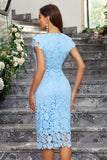 Burgundy Sheath Round Neck Lace Mother of the Bride Dress