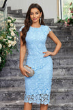 Burgundy Sheath Round Neck Lace Mother of the Bride Dress