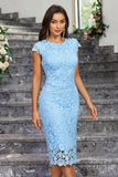 Burgundy Sheath Round Neck Lace Mother of the Bride Dress