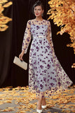 Sliver A Line Tea Length Mother of the Bride Dress with Long Sleeves