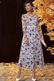 Sliver A Line Tea Length Mother of the Bride Dress with Long Sleeves