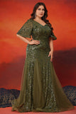 Sparkly Olive Mermaid Tulle Long Mother of the Bride Dress