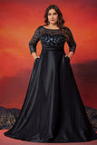 Black A Line Plus Size Long Mother Of The Bride Dress