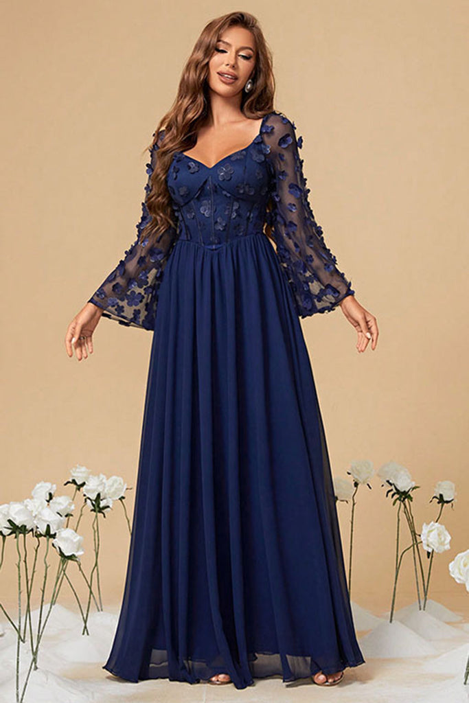 Elegant Mother Of The Bride Dress Long Sleeves Lace Chiffon A Line Summer Wedding Guest Dresses Mother Party Gown Sweep Train