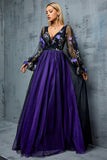 Floral Navy A Line Long Tulle Mother of the Bride Dress