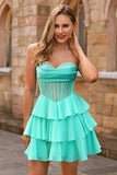 Yellow Strapless Corset A Line Beaded Graduation Dress