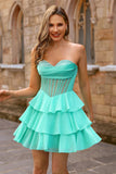 Yellow Strapless Corset A Line Beaded Graduation Dress