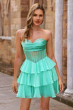 Yellow Strapless Corset A Line Beaded Graduation Dress