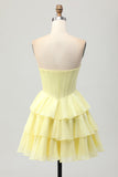 Yellow Strapless Corset A Line Beaded Graduation Dress