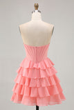 Strapless Purple Tiered Corset A Line Mini Prom Dress