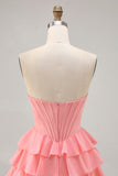 Strapless Purple Tiered Corset A Line Mini Prom Dress