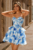 Strapless A-Line Corset Tiered Fuchsia Floral Short Prom Dress