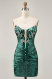 Golden Bodycon Strapless Beaded Short Graduation Dress