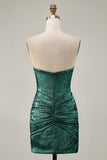 Golden Bodycon Strapless Beaded Short Graduation Dress