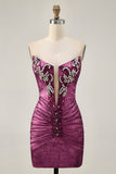 Golden Bodycon Strapless Beaded Short Graduation Dress