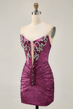 Golden Bodycon Strapless Beaded Short Graduation Dress