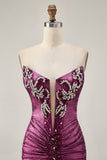 Golden Bodycon Strapless Beaded Short Graduation Dress