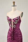 Golden Bodycon Strapless Beaded Short Graduation Dress