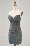 Sparkly Black Strapless Tight Mini Prom Dress with Sequins