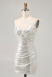 Sparkly Black Strapless Tight Mini Prom Dress with Sequins