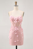 Blue Corset Sequins Floral Bodycon Graduation Dress