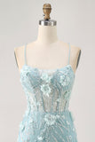 Blue Corset Sequins Floral Bodycon Graduation Dress