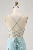 Blue Corset Sequins Floral Bodycon Graduation Dress