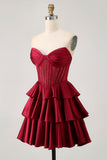 Strapless A Line Green Corset Short Prom Dress with Beading