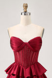 Strapless A Line Green Corset Short Prom Dress with Beading