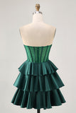 Strapless A Line Green Corset Short Prom Dress with Beading