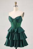 Strapless A Line Green Corset Short Prom Dress with Beading