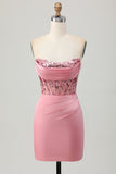 Blush Strapless Corset Short Bodycon Graduation Dress with Sequins