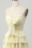 Yellow Strapless A Line Tiered Short Prom Dress with Bow