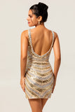 Sparkly Golden Bodycon Sequins V-Neck Short Prom Dress