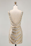 Sparkly Golden Bodycon Sequins V-Neck Short Prom Dress
