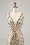Sparkly Golden Bodycon Sequins V-Neck Short Prom Dress