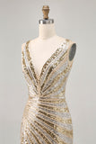 Sparkly Golden Bodycon Sequins V-Neck Short Prom Dress