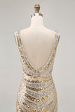 Sparkly Golden Bodycon Sequins V-Neck Short Prom Dress