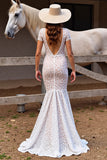 Lace Mermaid White Wedding Dress with Slit