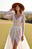 Lace White Corset Wedding Dress with Slit