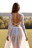 Lace White Corset Wedding Dress with Slit
