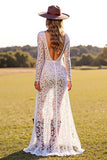 Lace White Long Sleeve Wedding Dress with Slit