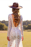 Lace White Long Sleeve Wedding Dress with Slit