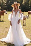 White A Line Appliqued Long Wedding Dress