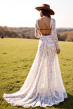 Mermaid Lace White Wedding Dress with Slit