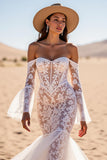 Off The Shoulder White Mermaid Wedding Dress with Appliques