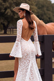 White Lace Mermaid Wedding Dress with Slit