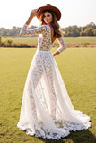 Lace A Line White Wedding Dress with Slit