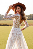 Lace A Line White Wedding Dress with Slit