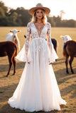 Corset White A Line Wedding Dress with Appliques